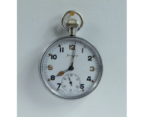 Helvetia Military pocket watch with white dial marked to the back with broad arrow G.S/T.P P51955, in good working order (cra