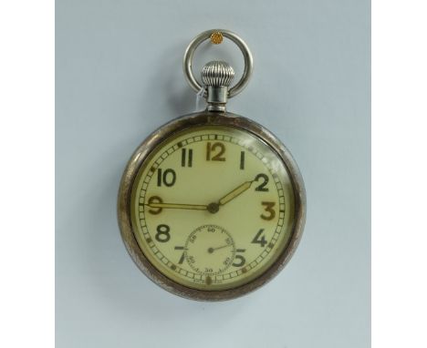 Military pocket watch with white dial marked to the back with broad arrow G.S.T.P 160698