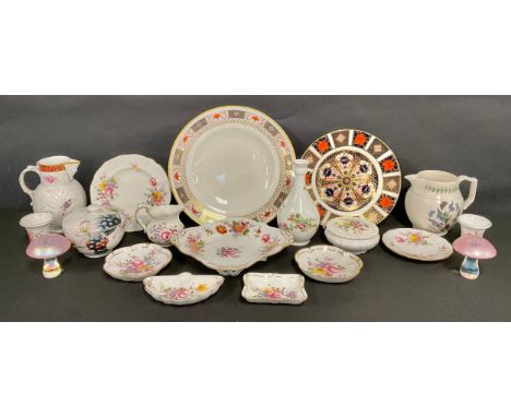 A Royal Crown Derby 1128 Imari pattern dessert plate, 21cm, first quality; others, Posies, etc; a Coalport Caughley mask-head