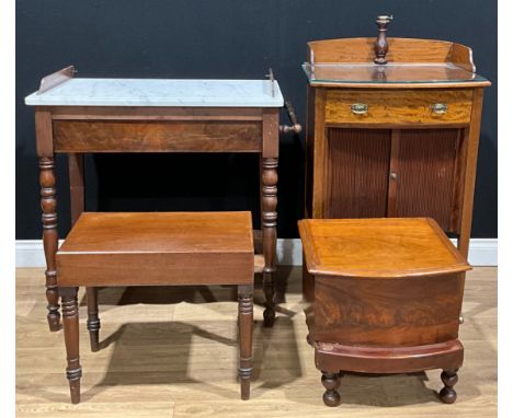 A Victorian mahogany marble top washstand, 89.5cm high, the marble 85cm wide and 50cm deep; an early 20th century washstand; 