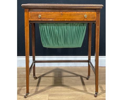 An Edwardian satinwood banded mahogany combination card and work table, 73cm high, 60.5cm wide, 40.5cm deep, c.1905