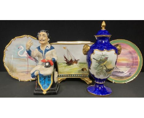 An Ashdale China jardiniere, of square tapered form, painted by R. Gregory, signed, with maritime scenes, beaded gilt border,