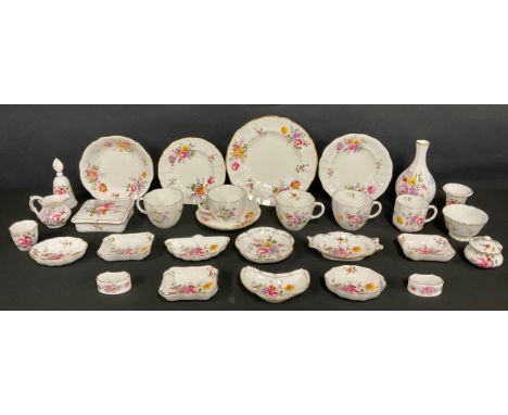 Royal Crown Derby Posies pattern table ware, including trinket dish and cover, vase, trinket dishes, cups and saucers, etc, q