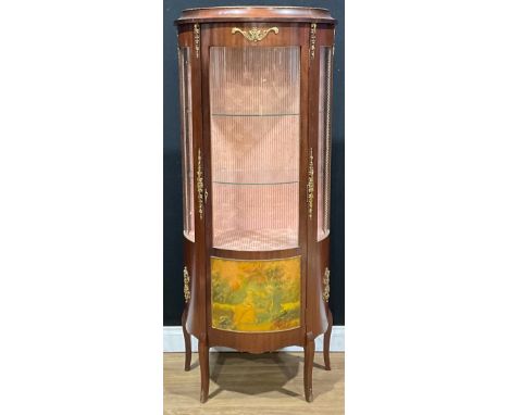 A contemporary Louis XV style gilt metal mounted mahogany vitrine, the three-quarter glazed door printed in the vernis Martin