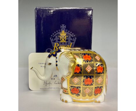 A Royal Crown Derby paperweight, Gumps Imari Elephant, specially commissioned by Gumps of San Francisco, decorated in the 112