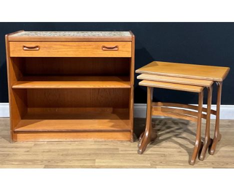 Mid-century Design - a G Plan tile top buffet cabinet, 75cm high, 85cm wide, 45cm deep; a nest of three occasional tables, th