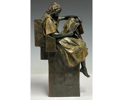 Antoni Miro, after, a bronzed composite sculpture, of a young woman reading a letter, numbered 355/3999, 29.5cm high, signed 