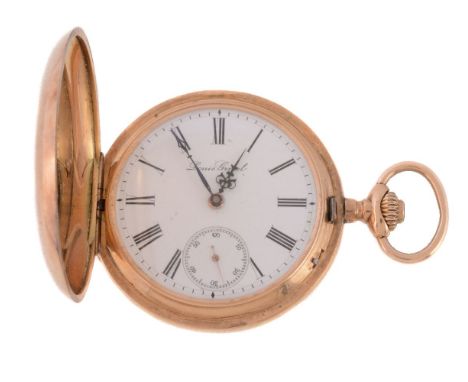 Louis Grisel, 14 carat gold full hunter keyless wind pocket watch, no. 117522   Movement: Lever escapement, 15 jewels   Case: