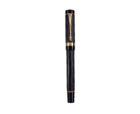 Parker, Duofold Greenwich, a limited edition black roller ball pen, the cap with gilt arrow clip and cap band, with a Parker 
