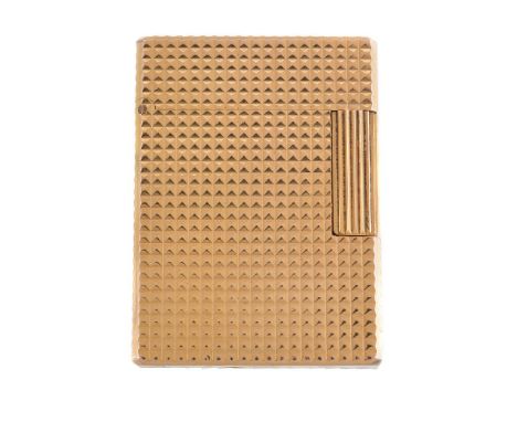 S. T. Dupont, a gilt metal lighter, no. DE2180, with engine turned decoration, 5cm high, with a Dupont pouch