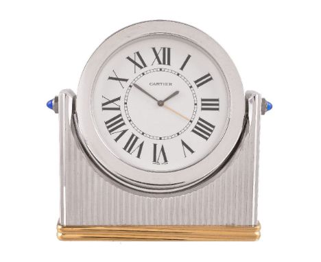 Cartier, Must de Cartier, Bi-colour desk clock, circa 1995   Movement: Cal. ETA 926 301, quartz, 7 jewels   Case: Stainless s