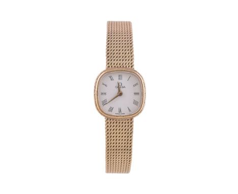 Omega,   Lady's 9 carat gold bracelet watch, circa 1981   Movement: Cal. 1387, quartz, 3 jewels   Case: 9 carat gold case, sn