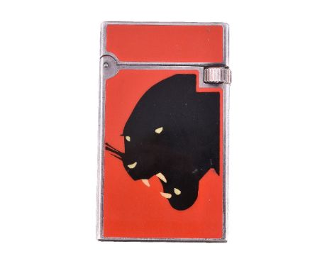 S. T. Dupont, Fantasies Collection, a red lacquer lighter, decorated with a panther, 5.5cm high