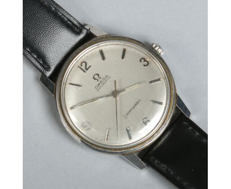 A gentleman's vintage Omega Seamaster automatic stainless steel wristwatch. With satin dial having baton and numeral markers,