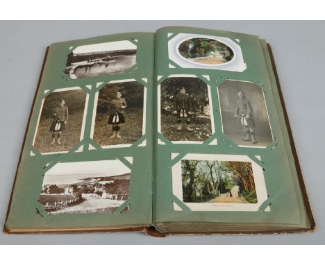 A vintage well filled postcard album. Including many military portraits of Highlanders and views around England and Scotland.