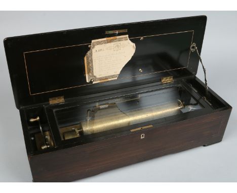 A 19th century Swiss rosewood cased Nicole Freres cylinder music box playing on 8 ayres, 64cm wide..   Condition Report. To b