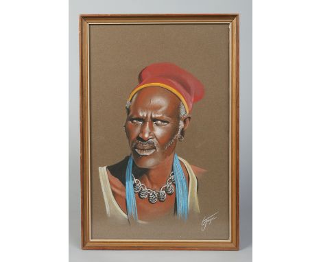 G. Jayne, a framed pastel portrait on coloured paper, Gcaleka Man, 49.5cm x 32cm.   Condition Report. To be used as a guide o