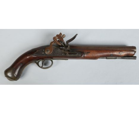 An early 19th century Tower pattern flintlock pistol. With carved walnut full stock and steel ramrod. Lock plate stamped Towe