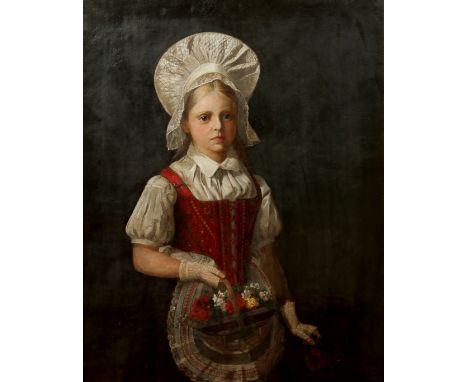 Ellen Conolly (British, fl. 1873-1885). Large gilt framed oil on canvas, portrait of a young girl. Signed and dated. Inscribe