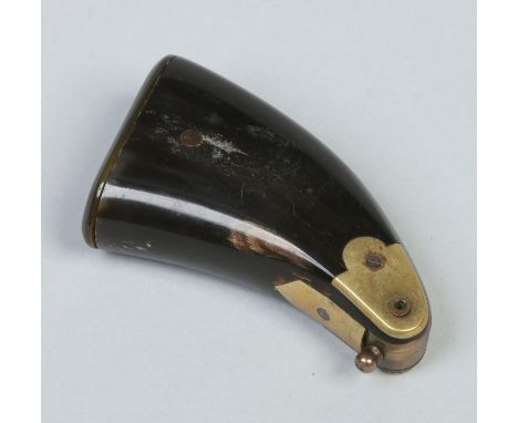 A 19th century horn and brass mounted powder flask with swivelling measure, 9.75cm.   Condition Report. To be used as a guide