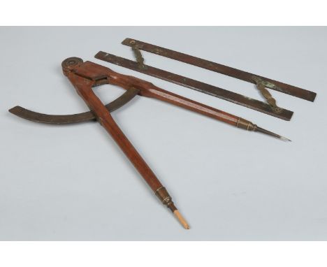 A large 19th century mahogany drafting compass and an adjustable parallel ruler. Compass, 53.5cm.