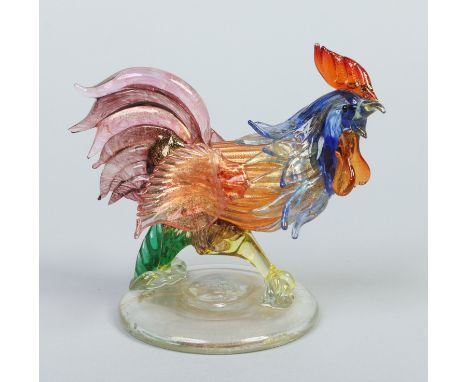 A Barovier and Toso Murano glass model of a cockrel raised on a domed circular base, 16cm.   Condition Report. To be used as 