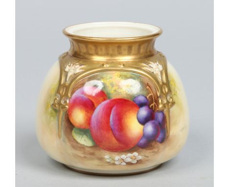 A Royal Worcester potpourri base by Harry Ayrton. With moulded gilt collar and painted with pears and grapes. Signed, printed