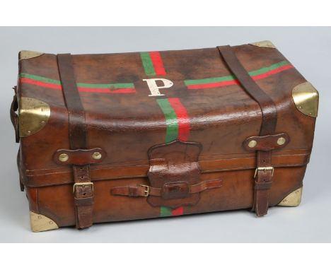 A Victorian stitched leather fitted travel trunk by J. W. Allen, London. With brass mounts and Bramah lock. 83cm wide.   Cond
