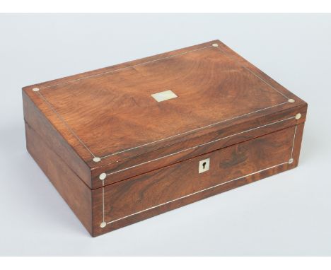 A Victorian rosewood fitted writing slope. With strung and mother of pearl inlay, 36cm wide.    Condition Report. To be used 