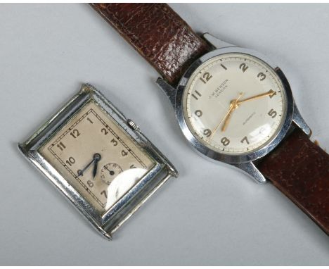 A gentleman's vintage stainless steel J. W. Benson automatic wristwatch with centre seconds and another vintage rectangular m