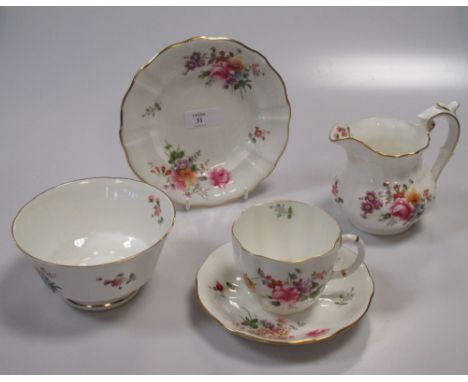 A Royal Crown Derby Posies pattern tea service for six, including cream jug and one side plate  