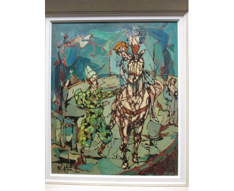 Pierre Catton (French, b. 1903), At the Circus, signed lower left "P Catton", oil on board, 63 x 52 cm   Paint layer stable. 