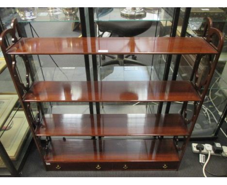 A mahogany open wall shelf with pierced sides, 88 x 81 x 16cm  