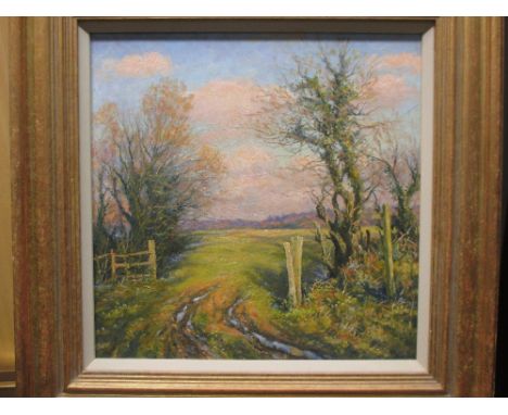 Mervyn Goode (British, b. 1948), Old Gateposts Winter Evening Light, oil on canvas, signed "Mervyn Goode" lower right, 44 x 4