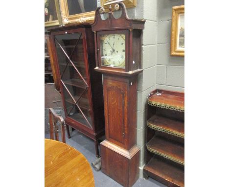 An oak 8 day longcase clock of cottage type, with square painted dial, 193 cm high  