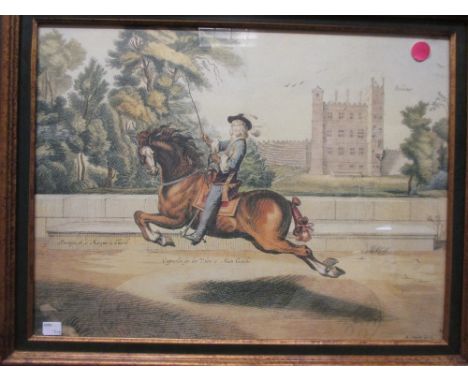 After Abraham Diepenbeeck, four coloured reproduction prints from the Duke of Newcastle's book on horsemanship; 19th century 