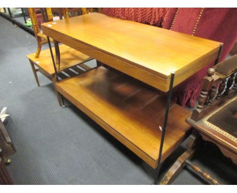 A Ladderax shelf, a two tier table, 72 x 101 x 45 cm; and a Danish style design table (3)  