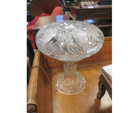 A cut glass lamp with mushroom shaped shade, 37 cm high  