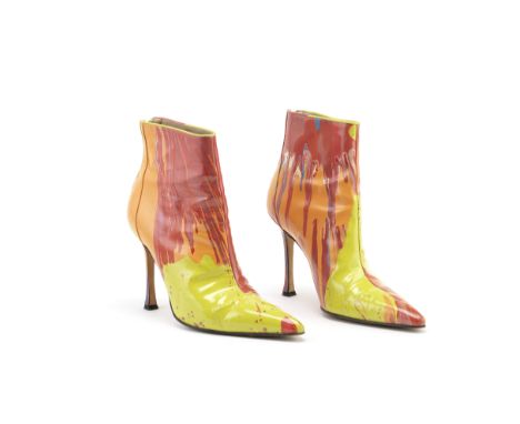 Damien Hirst for Manolo BlahnikSpin Boots, circa 2002Leather spun with household glossSize 39, Includes original boxFootnotes