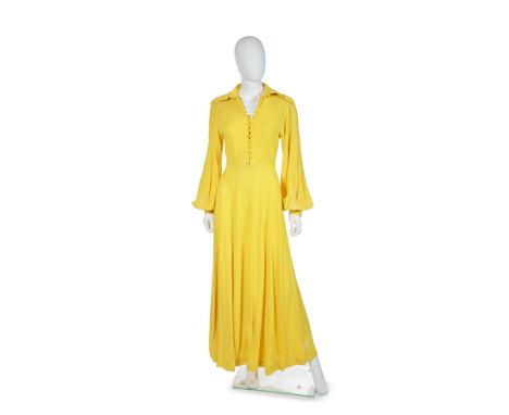 Ossie ClarkCanary Yellow Moss Crepe Dress, circa 1969Button-down front with balloon sleeves and oversized collar80cm/32' ches