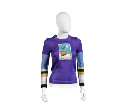 The Ritva ManDavid Hockney Jumper, circa 1970Purple acrylic jumper with 'Pico BVD' patch to front, numbered '106' to the labe