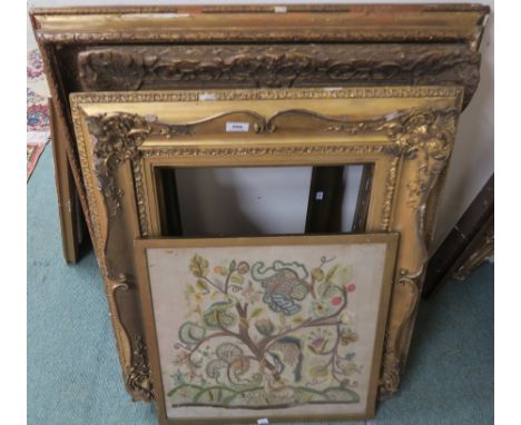 A lot of four gilt picture frames and a framed tapestry (5) Condition Report: Available upon request