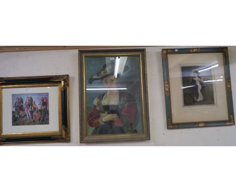 A gilt framed portrait of a lady and two other pictures (3) Condition Report: Available upon request