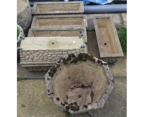 A lot of six reconstituted stone planters and another octagonal planter (7) Condition Report: Available upon request