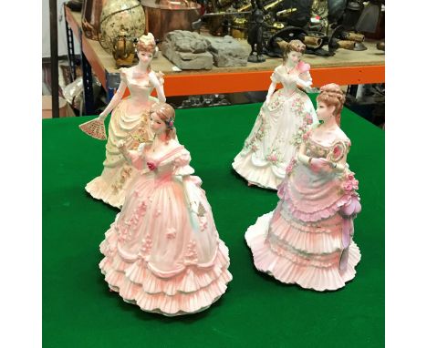 A collection of four Royal Worcester figurines including "Queen of Hearts" limited edition 1058/12500, "The masquerade begins