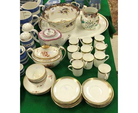 A collection of various china wares to include eleven Royal Doulton Clarendon coffee cans and twelve saucers,  New Hall style