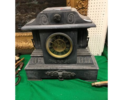 A Victorian black marble cased mantle clock of architctural form, the 8-day movement by G A Phillips of Paris with visible es