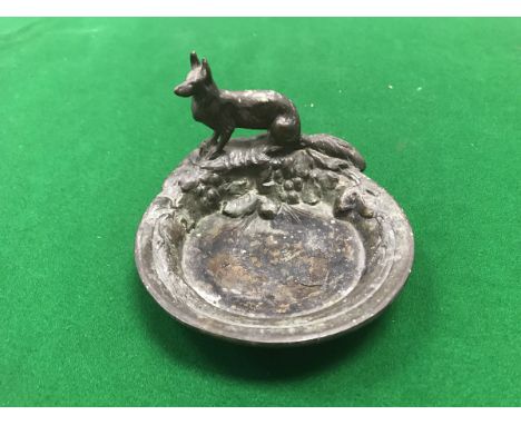 A modern French bronze dish with wolf decoration and verdigris patination 