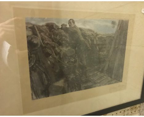AFTER GILBERT HOLLIDAY "Communications Trench", coloured print, signed in pencil and No'd lower left 120 together with AFTER 