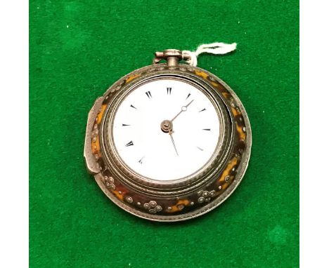 An 18th Century triple cased pocket watch, the fusee movement by Edward Prior of London, No. 66683, with enamelled dial and T